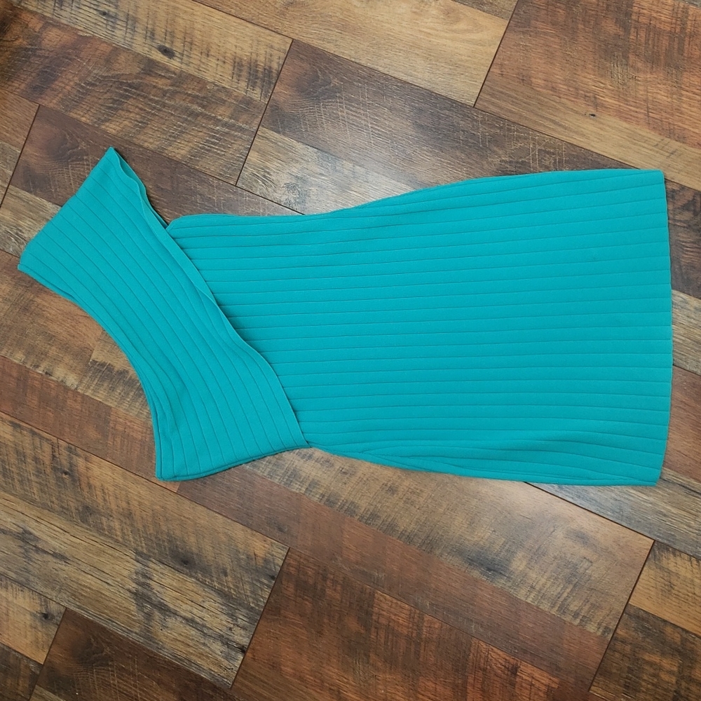 By The Way Teal Blue Ribbed Knit Bodycon One Shoulder Mini Dress, Size Small